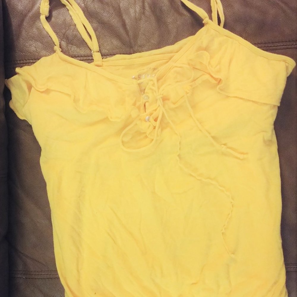 Y2K Yellow Ruffle summer Tank Top shirt sunshine L Large beach festival fun club